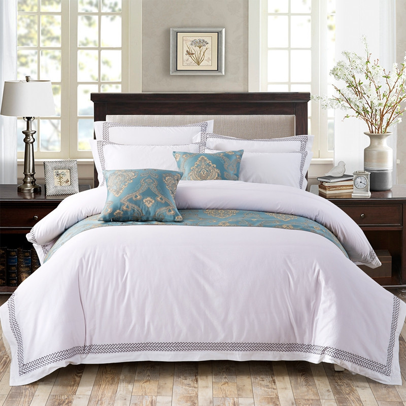 Bílá 6080S 100% bavlna, vyšívané šípy do hotelové ložnice, sada prostěradel