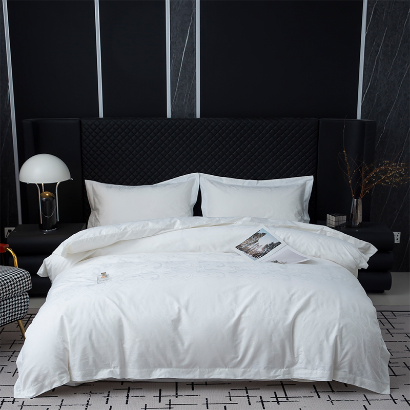 Nový žakárový 100% bavlněný satén Bílá sada povlečení do ložnice