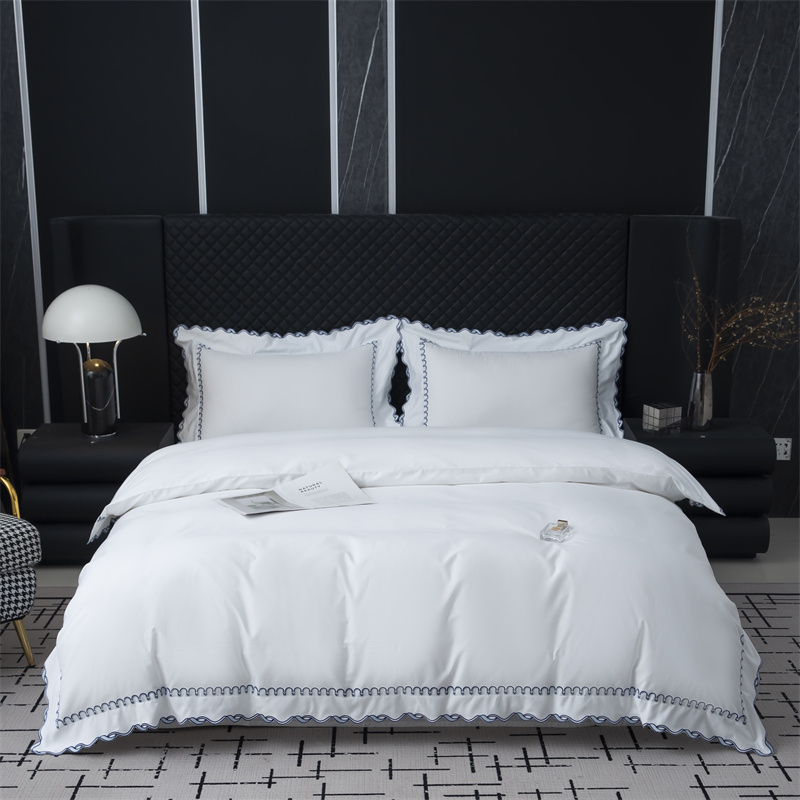 Vynikající sada povlečení z bavlněného saténu 350TC ve střihu s výšivkou